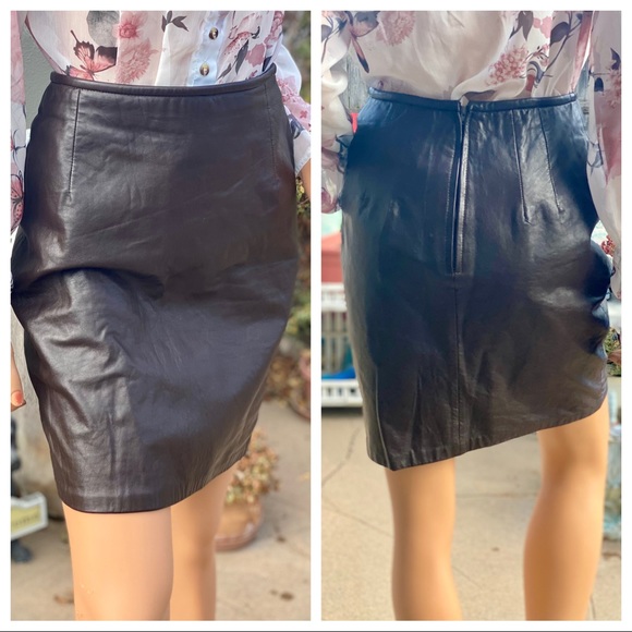 HUGO BUSCATI “MILANO” Brown Leather Pencil Mini Skirt - Picture 1 of 16